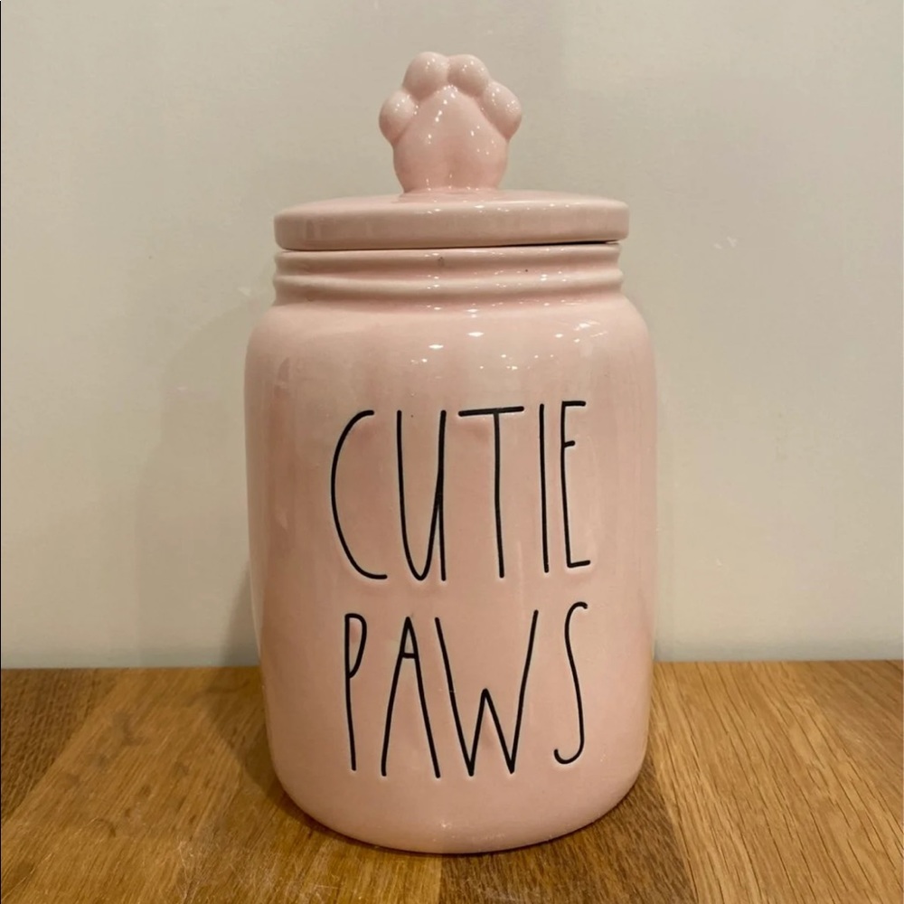 Rae dunn cutie paws canister with paw topper- pink! Perfect for treat storages
